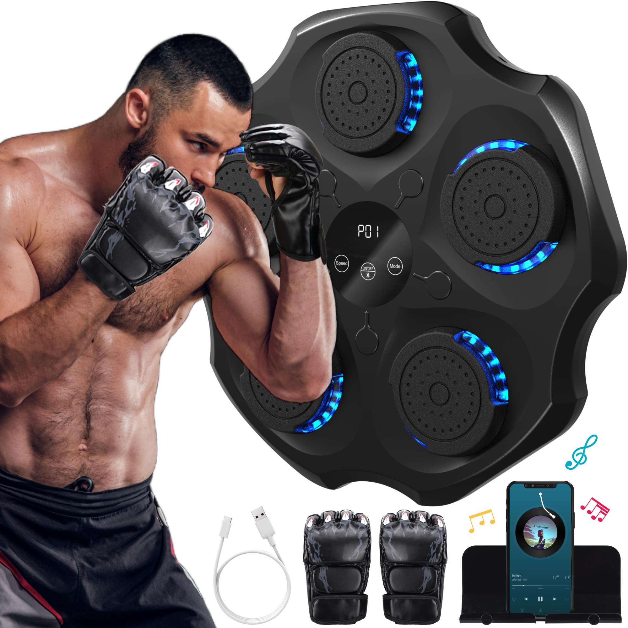 2024 Upgraded Smart Bluetooth Music Boxing Machine with Boxing Gloves - Wall Mounted Home Boxing Equipment for Adults & Kids - Perfect for Fitness Training, Stress Relief & Family Fun Workouts