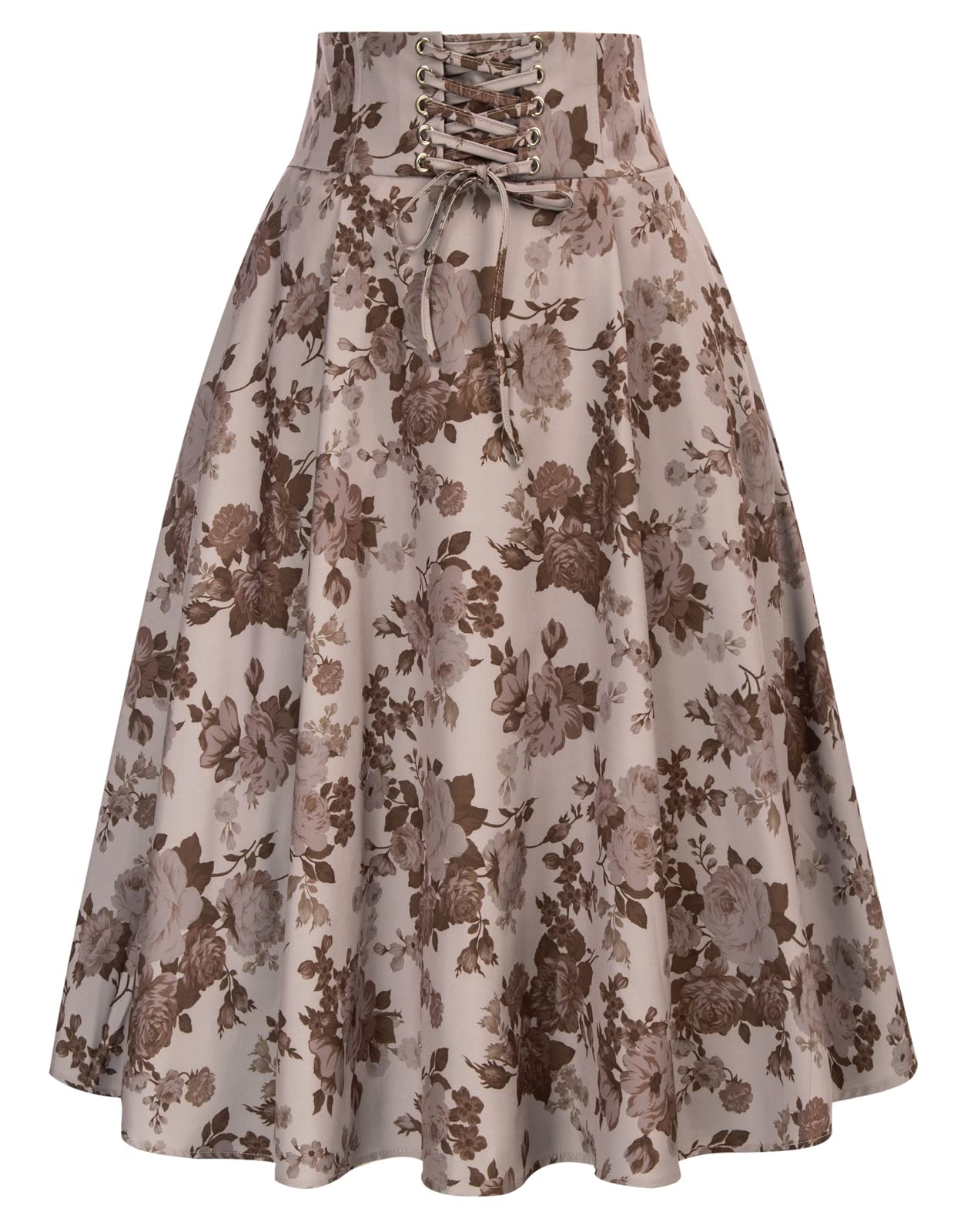 Belle Poque Women's Vintage A-Line Midi Pleated Skirt with Lace-Up Detail, Gothic Victorian Style & Pockets - Perfect for Retro Fashion, Cosplay & Everyday Wear