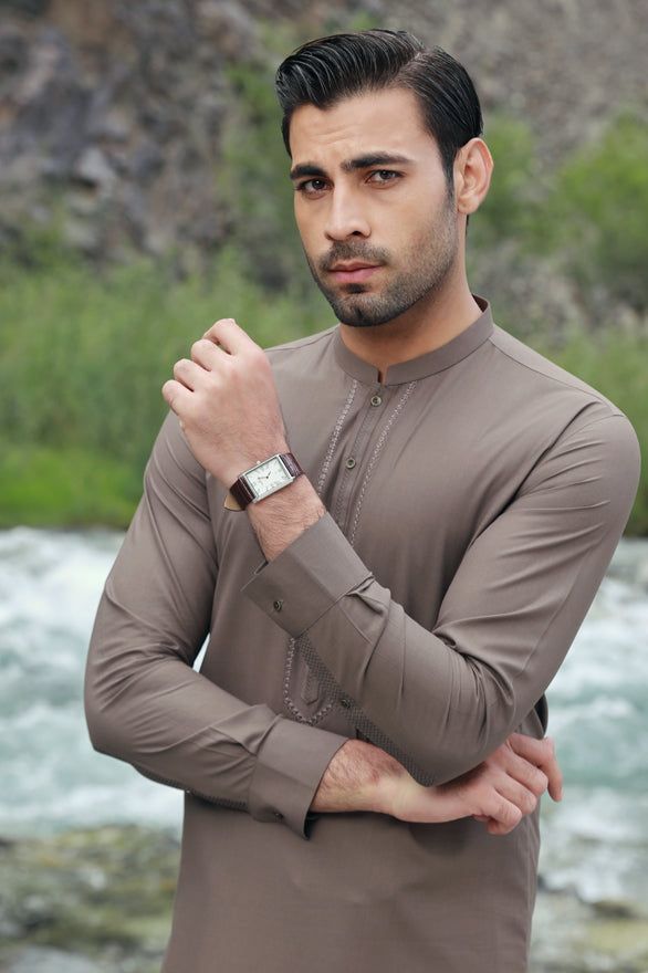 Elegant Blended Brown Shalwar Kameez by J. Junaid Jamshed - Traditional Pakistani Outfit for Weddings, Festivals & Special Occasions