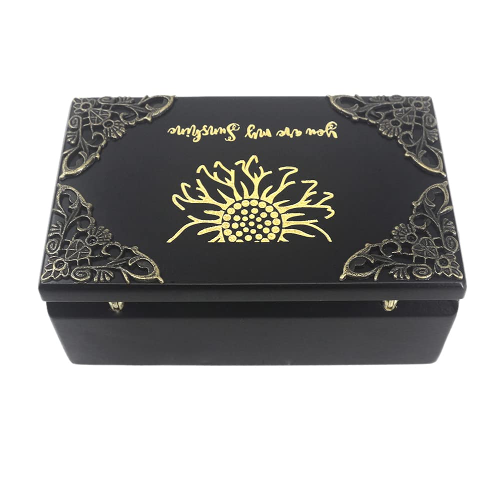 ROSIKING Handcrafted Wooden Music Box with Mirror & Carved Jewelry Design - Plays 'You Are My Sunshine' - Perfect Christmas, Birthday & Valentine's Day Gift for Her - Romantic Home Decor & Jewelry Storage