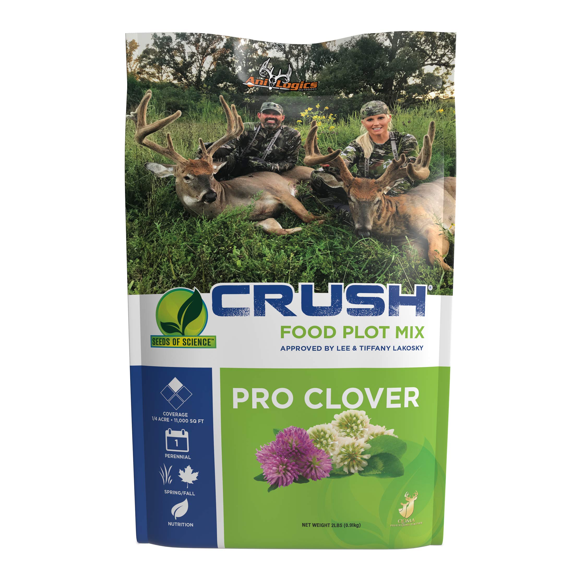 Crush Pro Clover Deer Food Plot Seed - 6 Premium Clover Varieties for Spring & Fall Planting (2 lbs Covers 0.25 Acres) | High Palatability Deer Attractant for Hunting & Wildlife Food Plots