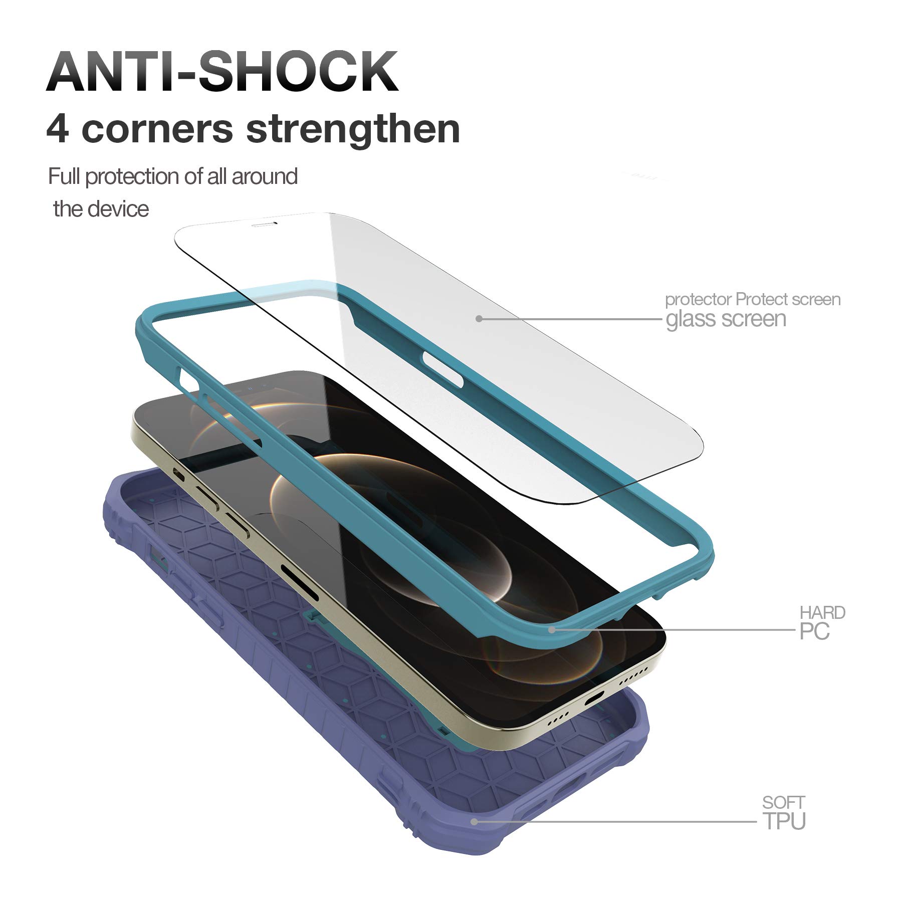 DUOPAL Military Grade Shockproof Case for Apple iPhone 12 Pro Max (6.7 Inch) - Heavy Duty Protective Phone Cover with Tempered Glass Screen Protector & Kickstand (Blue) | Perfect for Outdoor Activities, Travel and Daily Protection