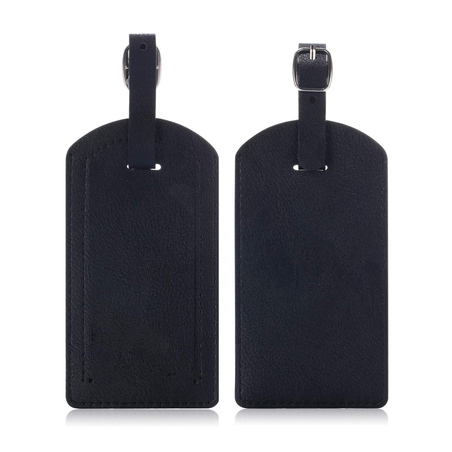 Durable PU Leather Luggage Tags for Travel - 2 Pack Black ID Label Holders with Privacy Cover for Suitcases, Bags & Cruise Trips - Perfect for Airports, Hotels & Vacation Identification