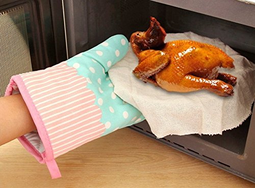 Heat Resistant Cotton Oven Mitts Set of 2 - Dotted Blue Kitchen Pot Holders & Oven Gloves for Baking, Grilling & Cooking - Decorative & Durable Kitchen Accessories