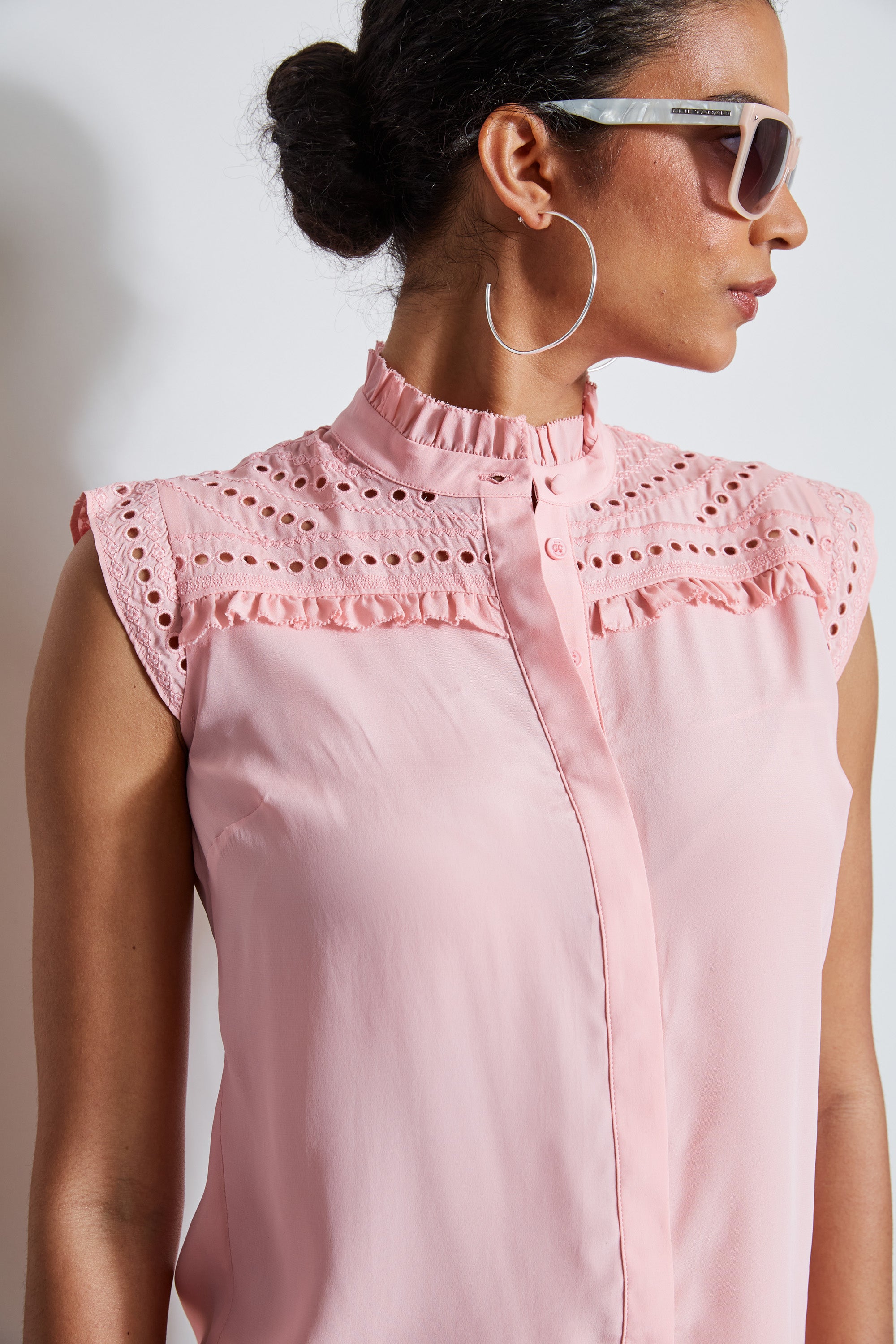 Embroidered Sleeveless Shirt for Women - Floral Summer Blouse - Casual & Boho Style Top for Beach, Vacation & Outdoor Activities