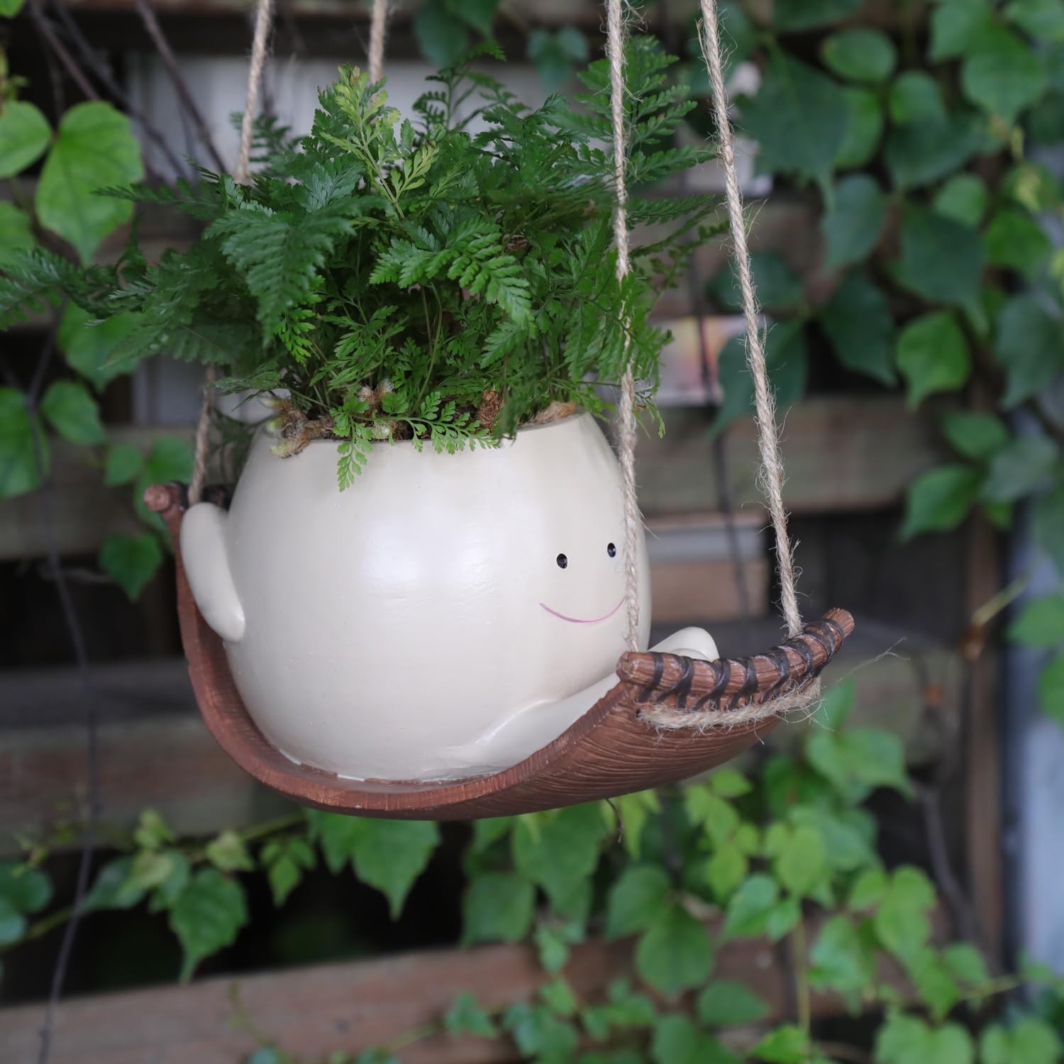 Smiling Face Hanging Hammock Planter - Resin Swing Pot for String of Pearls Plants | Indoor/Outdoor Flower Pot for Home Decor, Garden & Patio | Perfect Gift for Mother's Day, Christmas & Housewarming