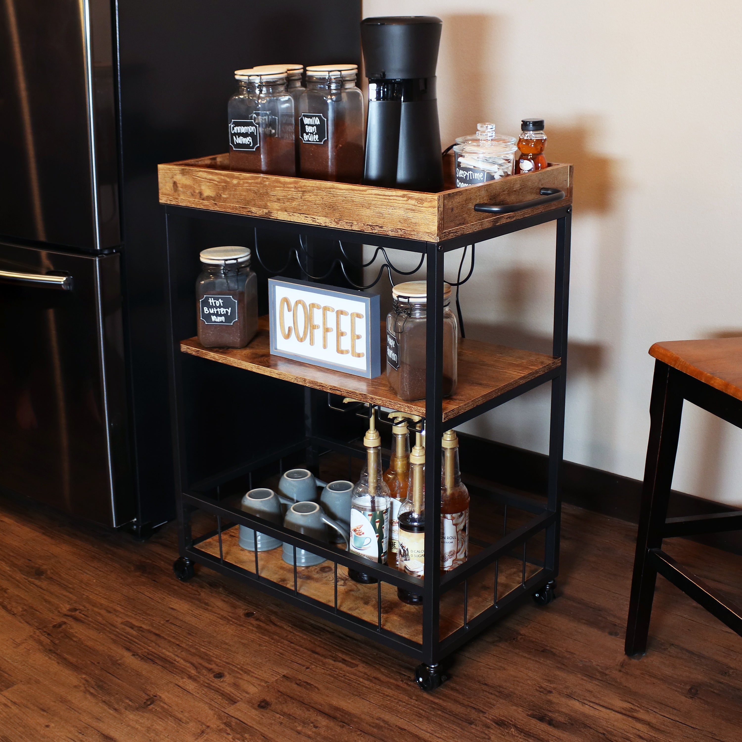 Sunnydaze Industrial Rolling Bar Cart - 35