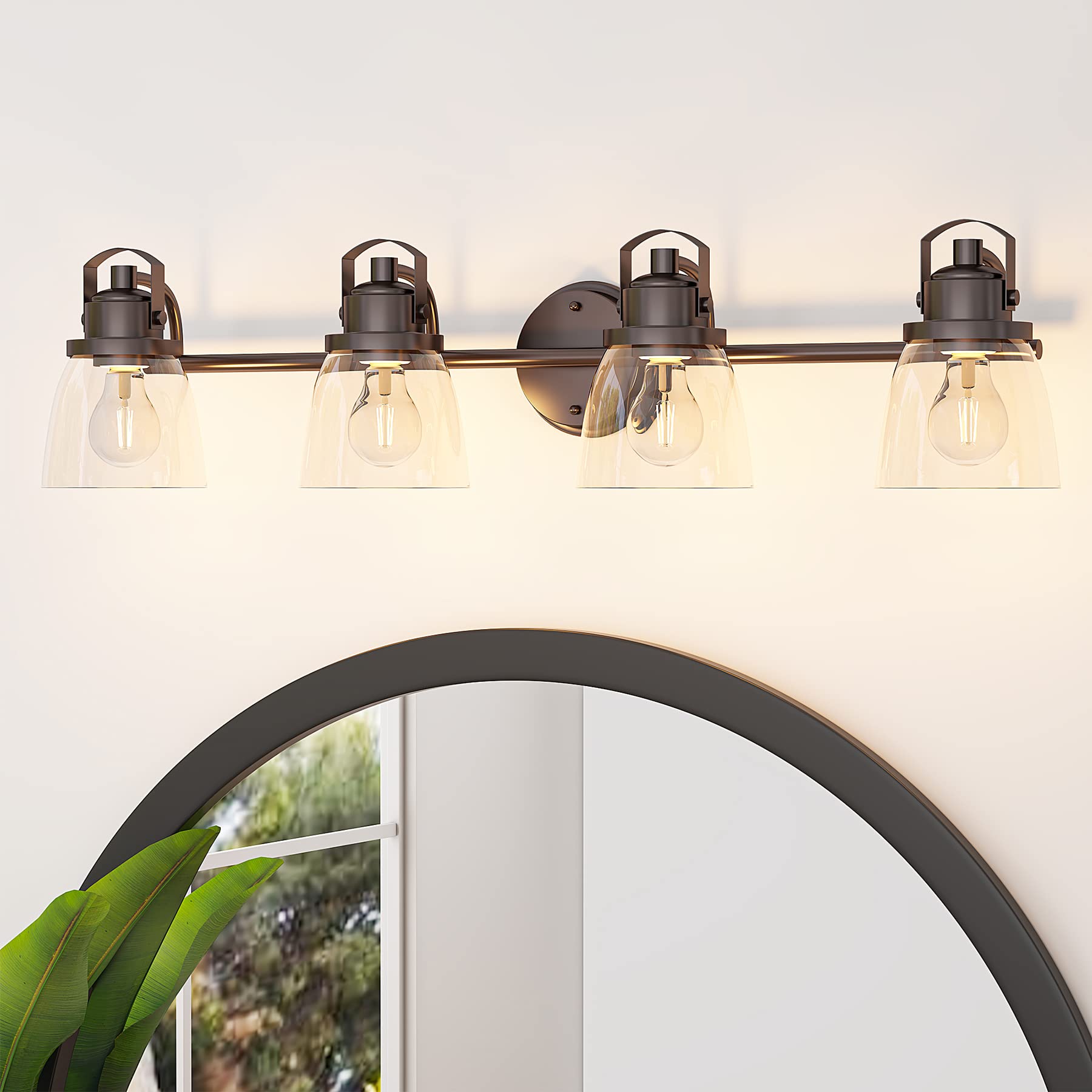 Tribesigns 32 Inch Black 4-Light Bathroom Vanity Light - Oil Rubbed Bronze Finish Modern Farmhouse Wall Sconce with Clear Globe Glass Shade - Perfect for Bathroom, Powder Room and Dressing Room Lighting