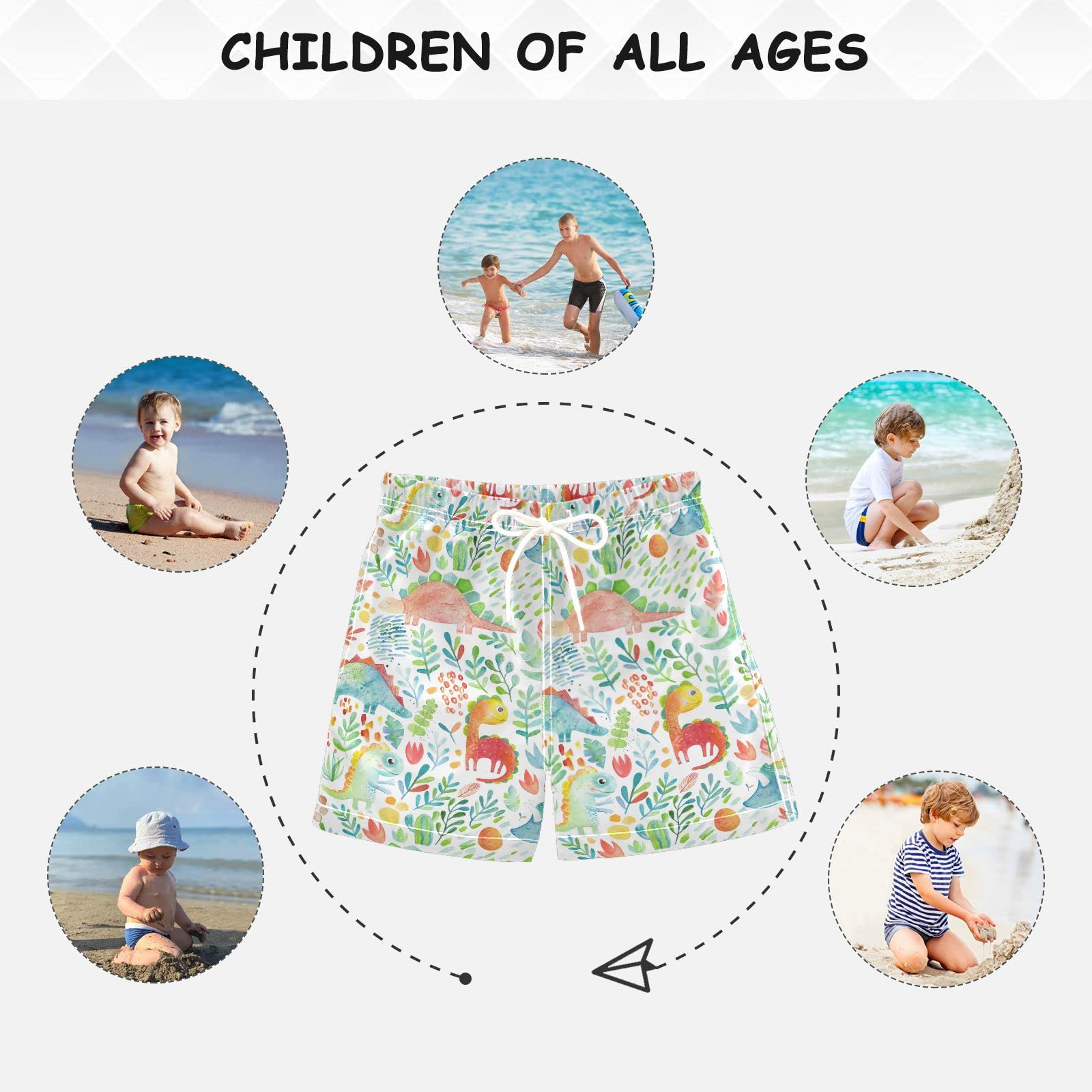 **Dinosaur Floral Boys Swim Trunks - Toddler & Kids Bathing Suits (2T-12) for Beach, Pool & Summer Fun**