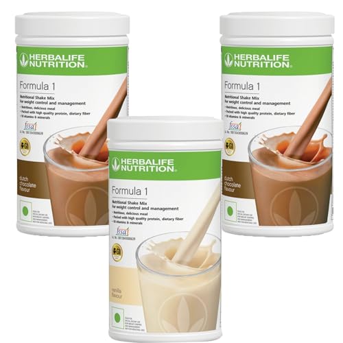 Herbalife Formula 1 Nutritional Shake Mix - Vanilla & Dutch Chocolate Protein Powder (3-Pack, 500g Each) for Weight Loss & Meal Replacement - Healthy Breakfast & Post-Workout Shake