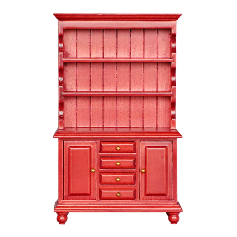 1:12 Scale Dollhouse Furniture - Wooden Storage Rack, Wall Shelf & Bookshelf Organizer for Dollhouse Bedroom & Kitchen - Miniature Display Cabinet (Red) | Perfect for Dollhouse Decor, Miniature Collectors & DIY Room Displays