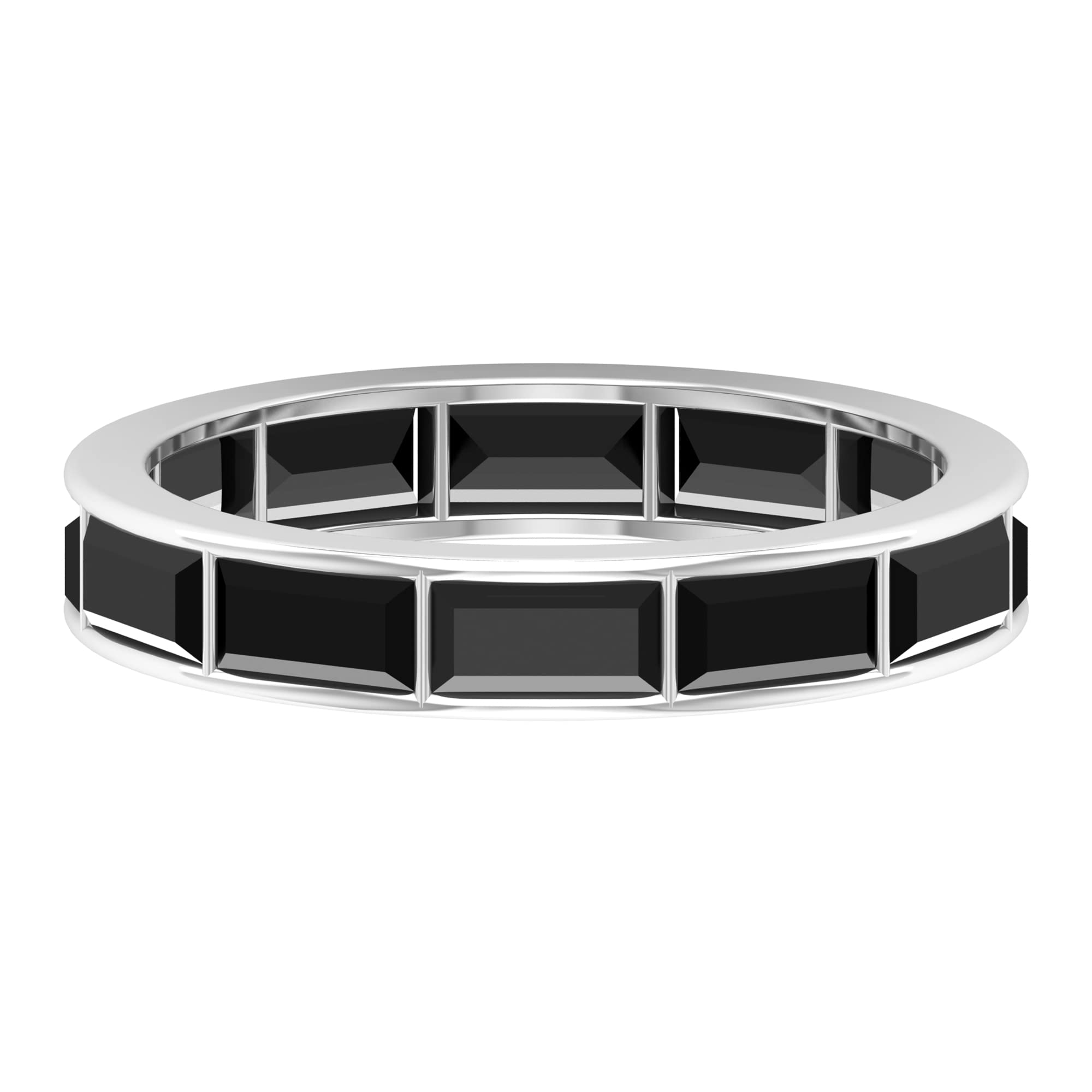 1.75 CT Black Spinel Eternity Ring - 14K Solid Gold Baguette Cut Wedding Band for Women | Anniversary Gift, Stackable Ring, East-West Style Jewelry for Everyday Wear