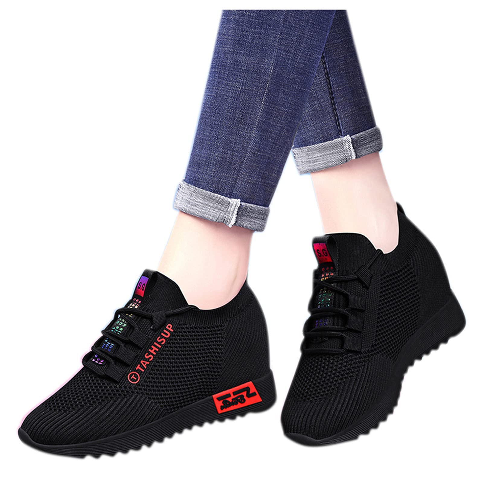 Women's Fashion Sneakers - Breathable Mesh Wedge Casual Sports Shoes for Ladies with Inner Height Boost | Perfect for Walking, Workouts & Everyday Wear