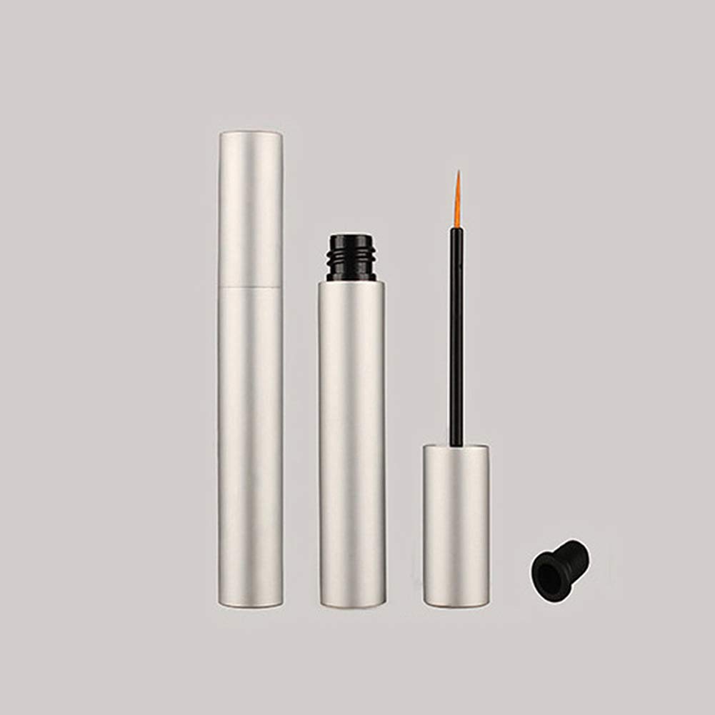 4 Pack 5ml Refillable Aluminum Eyeliner Tubes with Brush - Matte Silver Eyelash Growth Oil & Mascara Bottles, Includes 2 Mini Funnels for Easy Refilling | Perfect for DIY Beauty, Travel & Professional Salon Use