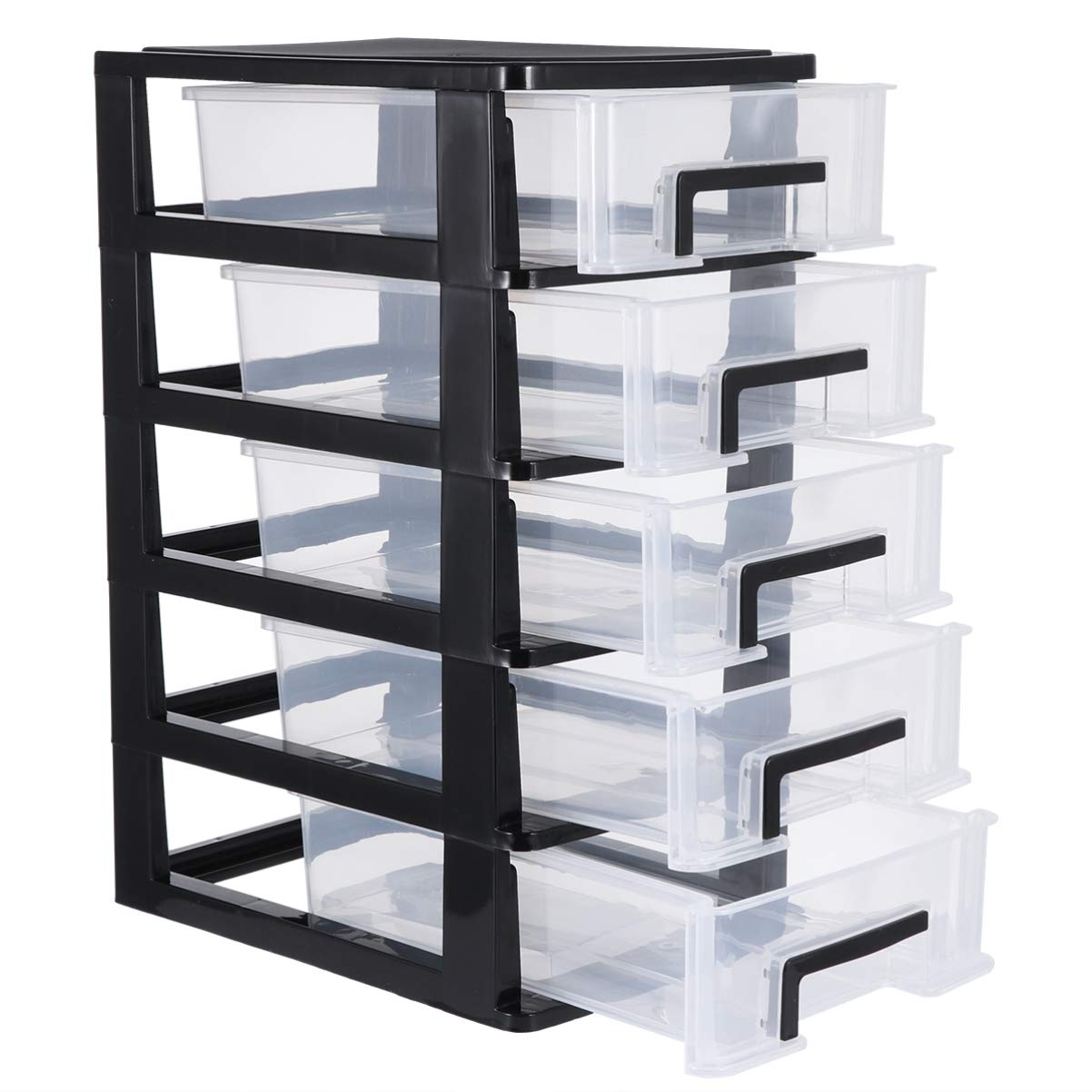 5-Layer Clear Plastic Drawer Storage Cabinet for Office, Bedroom & Living Room