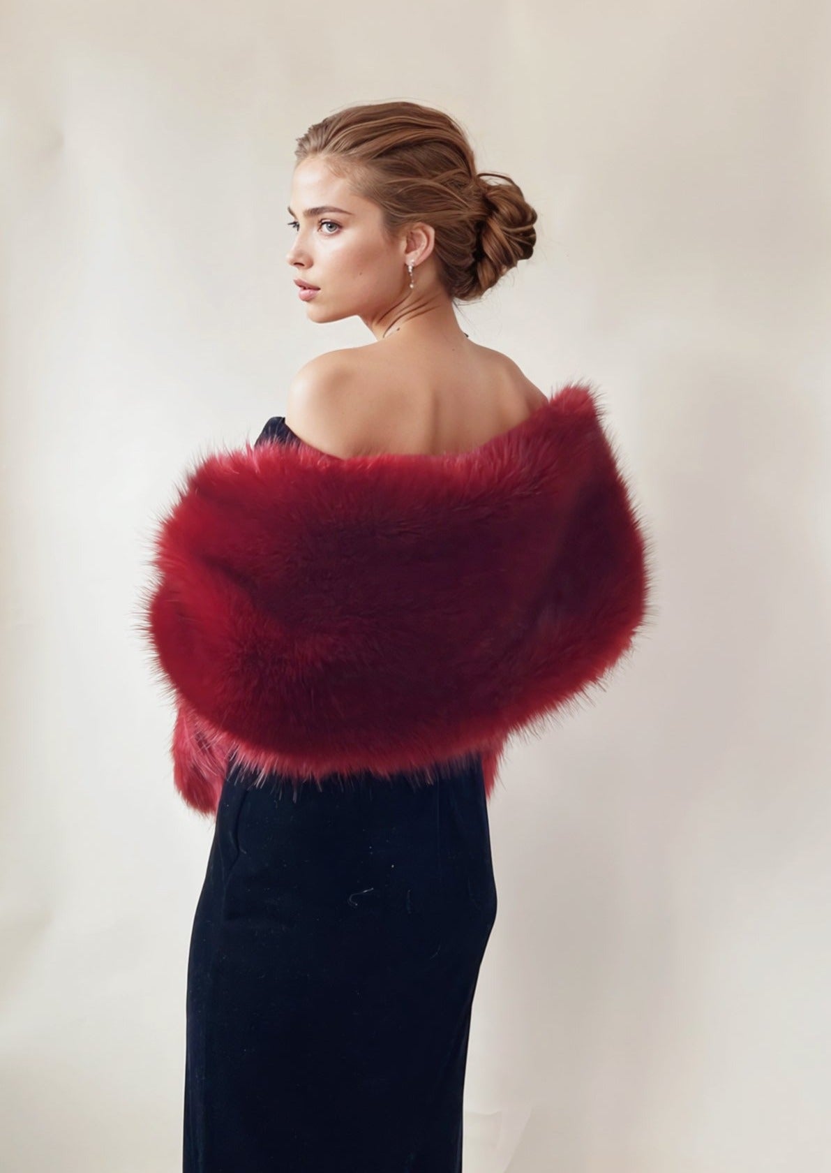 Luxury Red Fur Shawl for Women - Soft Winter Wrap Scarf (Lilian Red03) - Perfect for Cold Weather, Parties, and Elegant Outfits