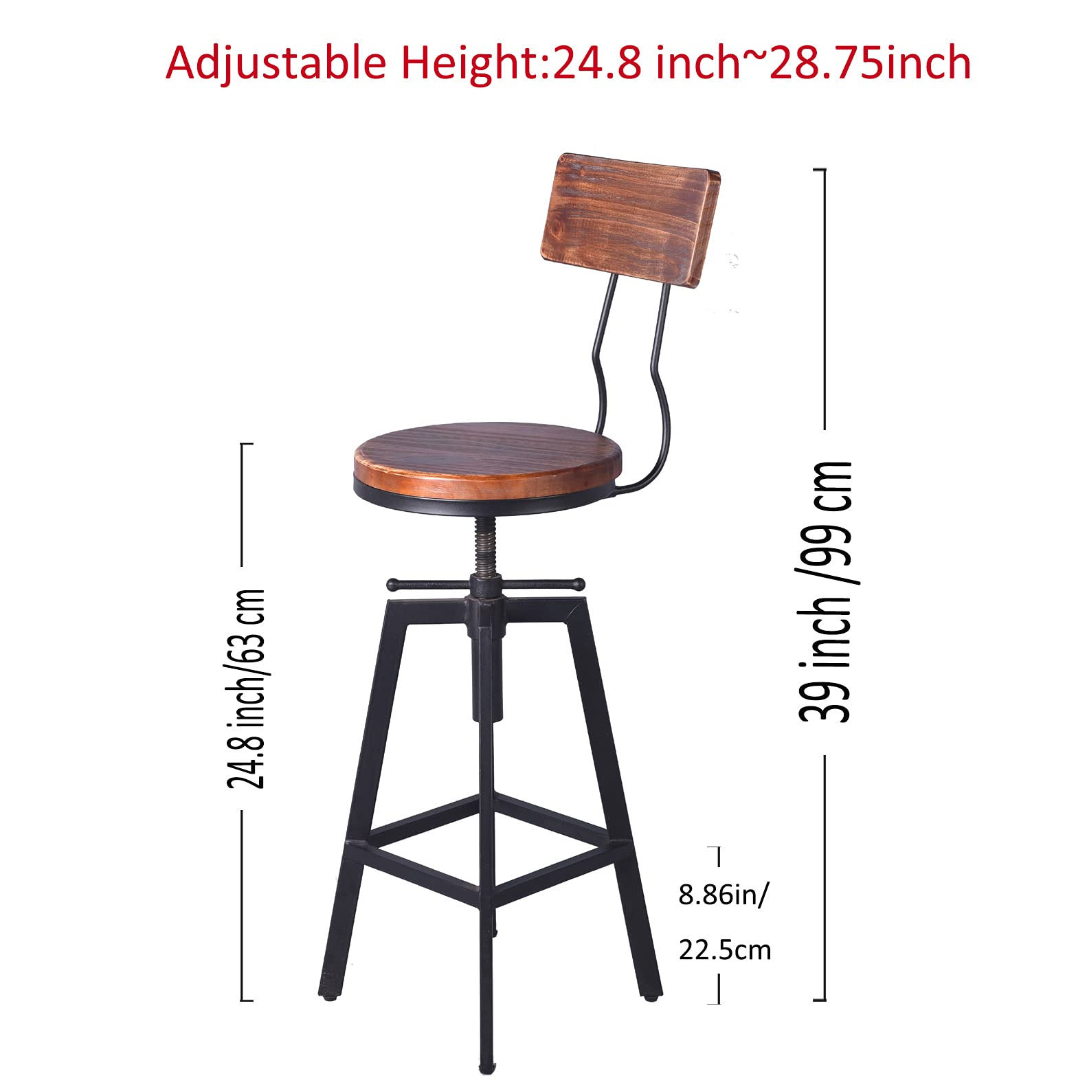 3-Piece Industrial Adjustable Bar Table Set with 2 Swivel Stools - Modern Bistro Pub Table for Kitchen, Dining Room & Small Spaces - Perfect for Breakfast Nook, Coffee Corner & Home Bar Setup