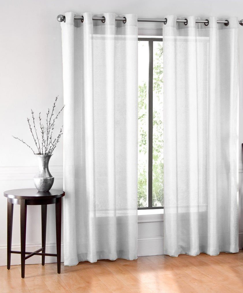 Elegant White Sheer Voile Window Curtains - 2 Panels with Bronze Grommets (55