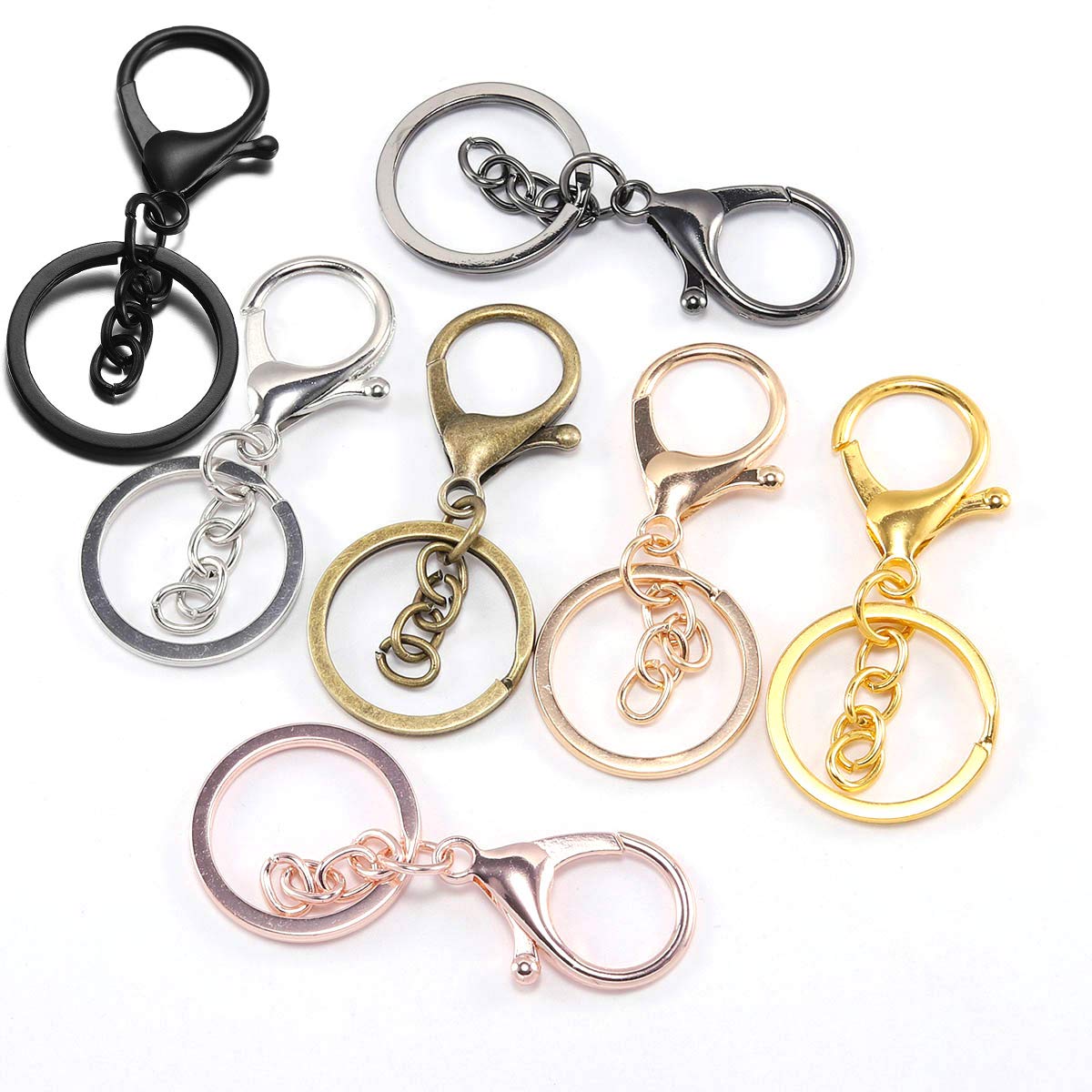6 Colors 30mm Keychain Ring with 70mm Lobster Clasp - 5pcs Bulk Pack (Gold Plated) - Jewelry Making Supplies & DIY Keychain Accessories for Home, Office, Travel Organization