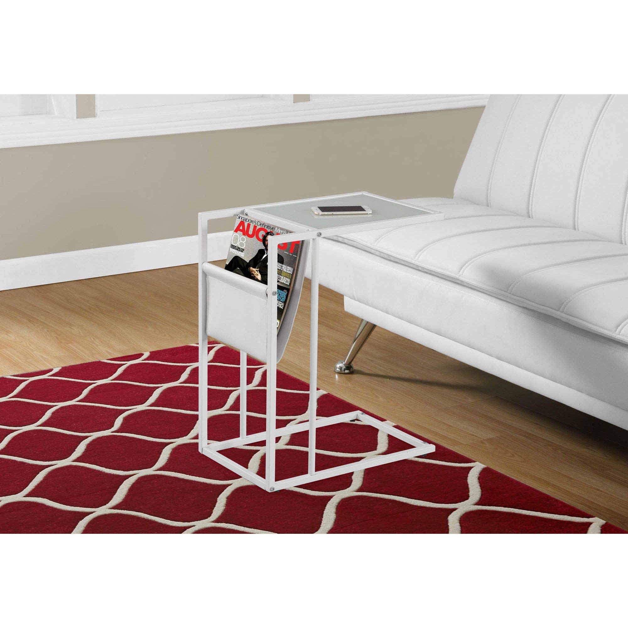 Modern White Metal Accent Table with Magazine Rack - Stylish Side Table for Living Room, Bedroom & Office Décor