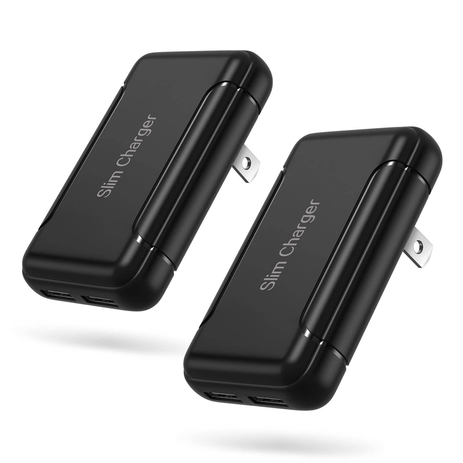 Pofesun 2-Pack 15W Slim Flat USB Wall Charger with Foldable Plug - Dual Port 3A Fast Charging Adapter for iPhone 16/15/14/13/12/11 Pro Max, Samsung Galaxy, LG - Perfect for Travel, Home & Office Use (Black)