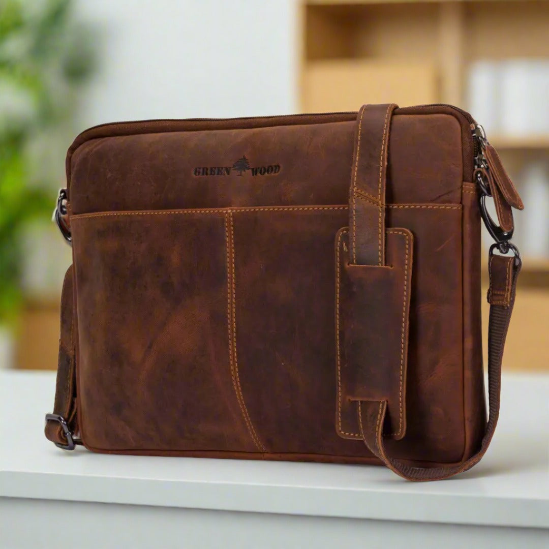 Premium Genuine Leather Laptop Sleeve for MacBook & Notebook - 13-15.6 Inch Protective Case | Business, Travel & College Essential | Greenwood Leather Montreal Collection
