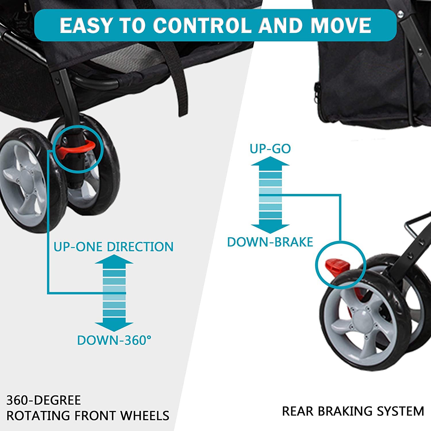 Premium Folding Pet Stroller for Dogs & Cats - Lightweight Jogger with 360° Rotating Wheels | Ideal for Walking, Jogging, Vet Visits & Travel (Black)