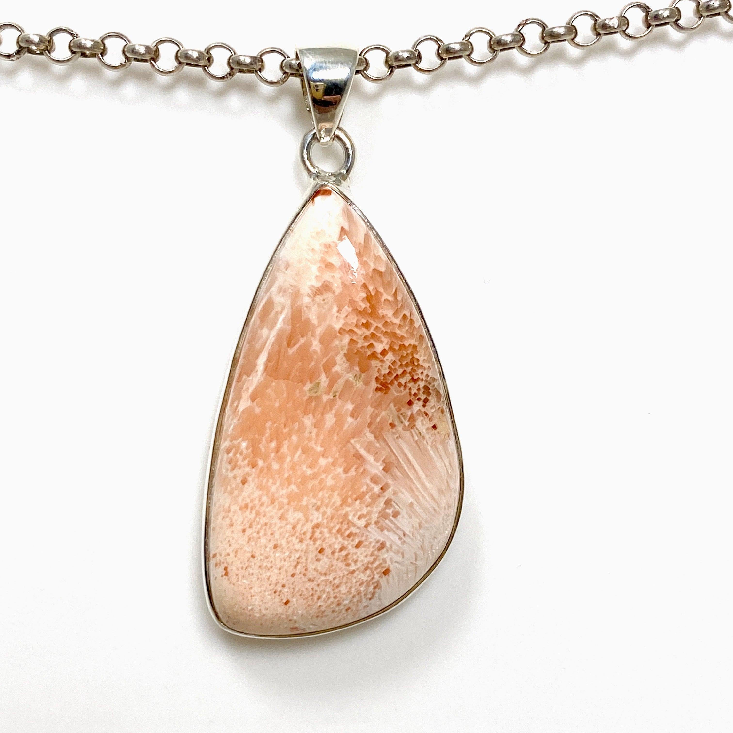 Natural Peach Scolecite Freeform Pendant Necklace - Healing Crystal Jewelry for Meditation, Energy Balancing & Spiritual Growth - KPGJ4526