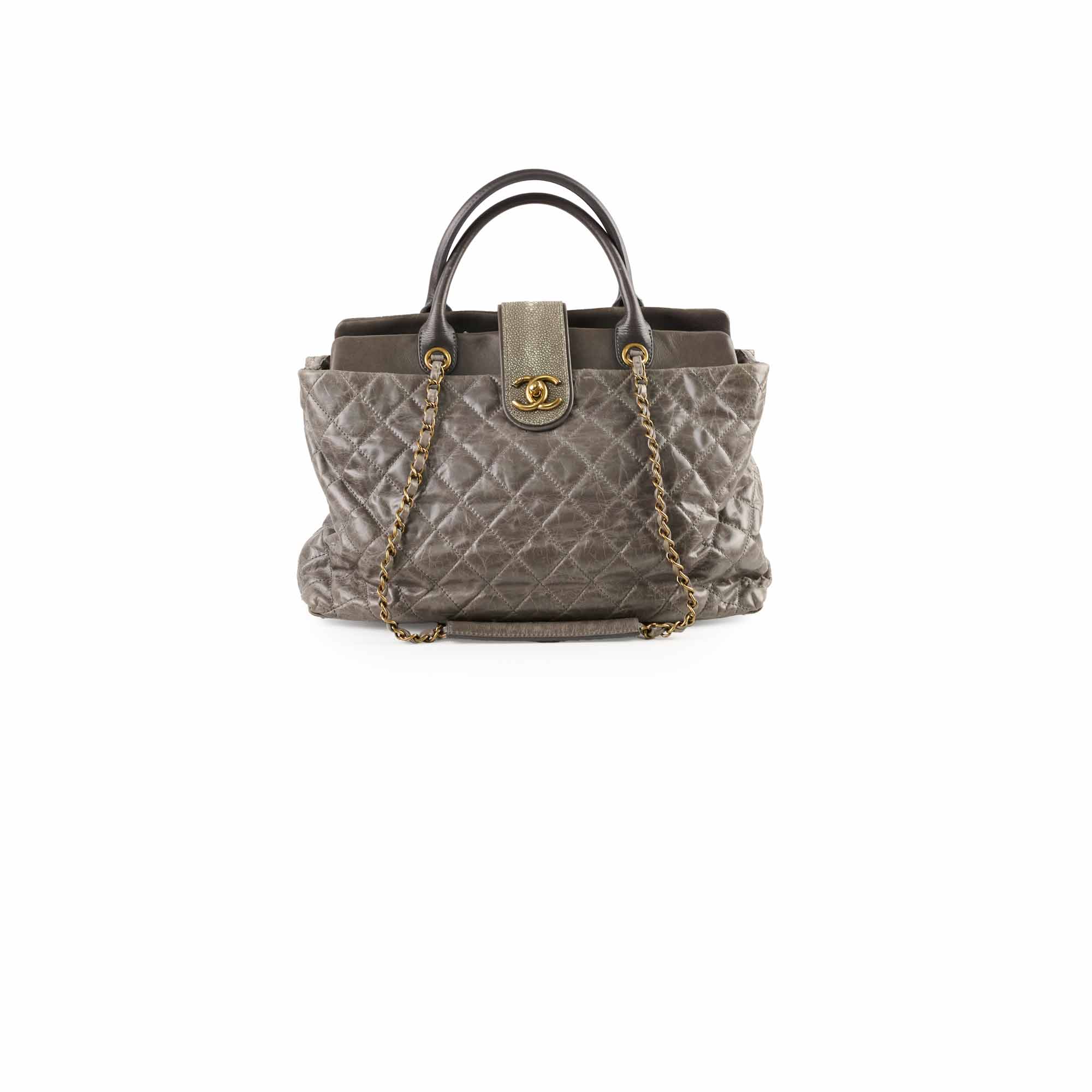 Chanel Quilted Leather & Stingray Handbag - Grey 16 Series Tote Bag for Women | Luxury Designer Shoulder Bag for Work, Travel & Everyday Use