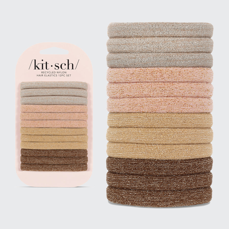 Eco-Friendly Recycled Nylon Glitter Hair Ties - 12 Pack for Women & Girls | Perfect for Ponytails, Braids & Everyday Hairstyles