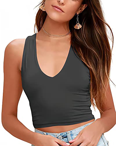 CYVESOULA Women's V Neck Sleeveless Racerback Crop Top - Summer Workout Tank Top for Yoga, Running & Gym | Breathable Athletic Shirt for Women