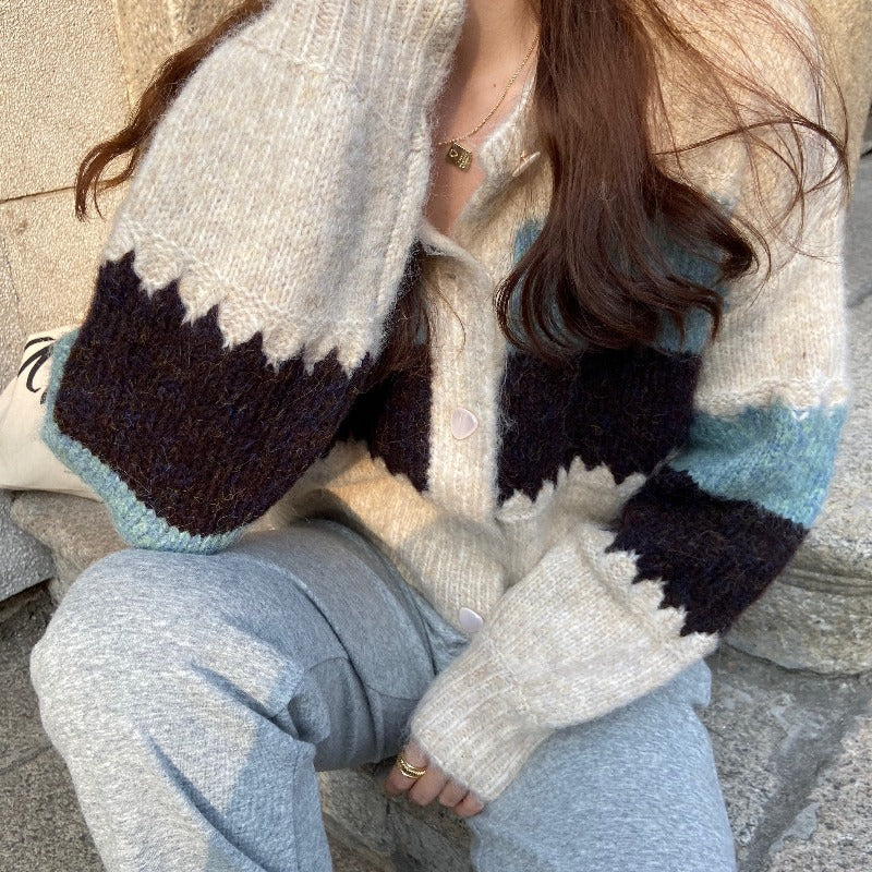 Stylish Colorblock Cardigan Sweater for Women - Cozy Long Sleeve Round Neck Sweater Jacket for Fall & Winter | Perfect for Office, Casual Outfits and Layering