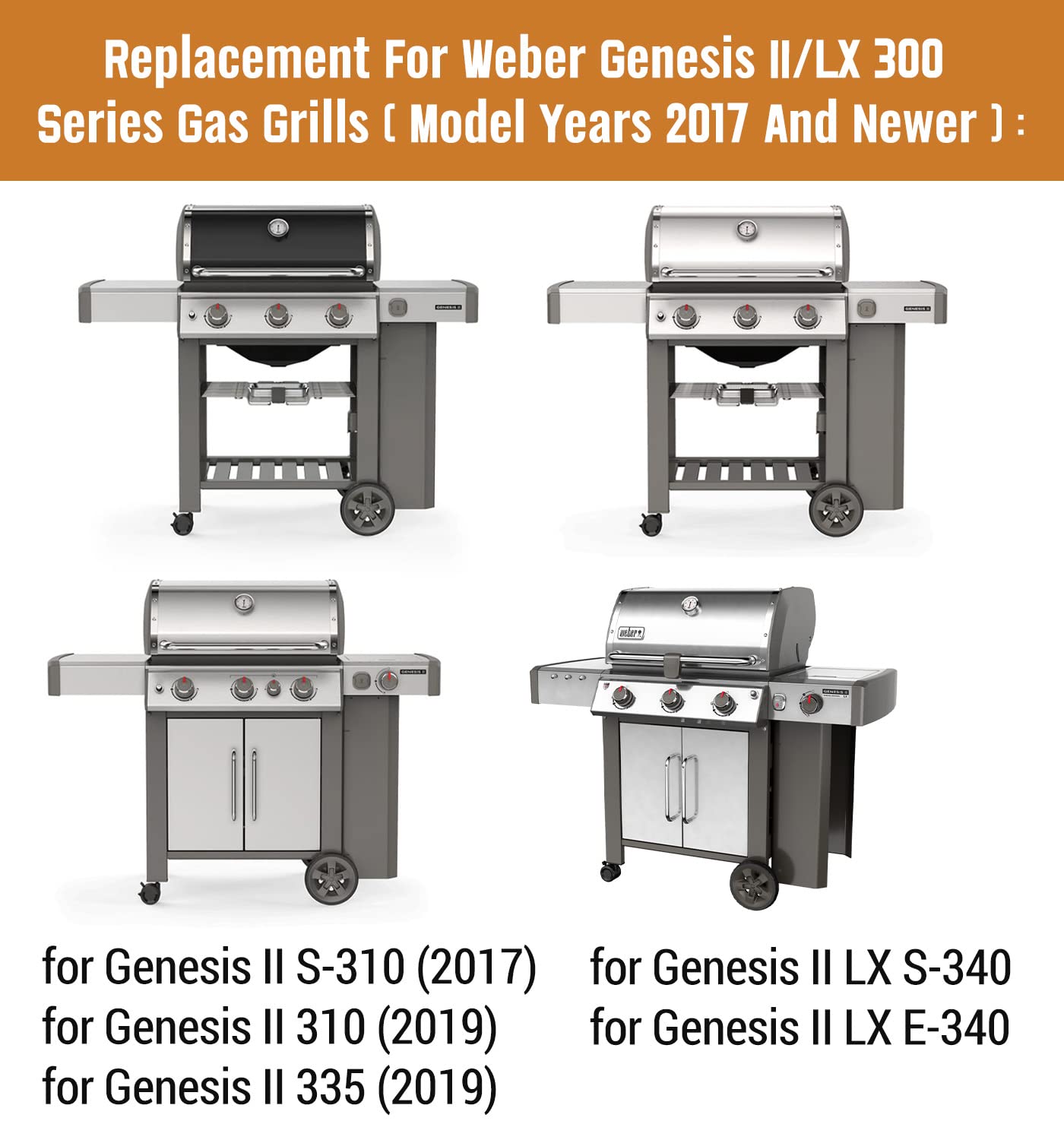 17-Inch Flavorizer Bars for Weber Genesis II/LX 300 Series (2017+) - 5-Pack Replacement Grill Parts - Compatible with Genesis II E-310, E-315, S-335 Models (66032) - Perfect for Backyard BBQs, Outdoor Cooking & Grilling Parties