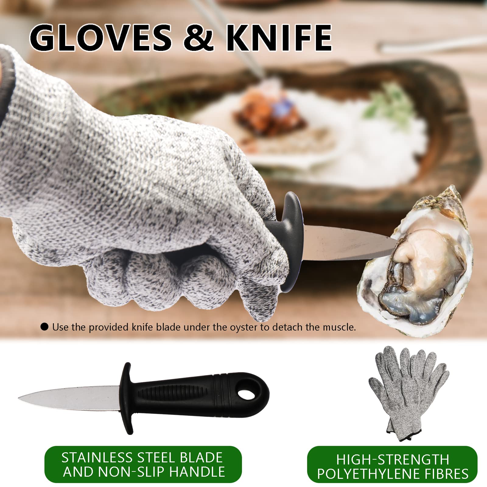 Premium Oyster Shucker Tool Set - Adjustable 304 Stainless Steel Oyster & Clam Opener with Knives, Gloves & G-Clip for Grilling | Perfect for Seafood Lovers, Beach Parties & Outdoor BBQs
