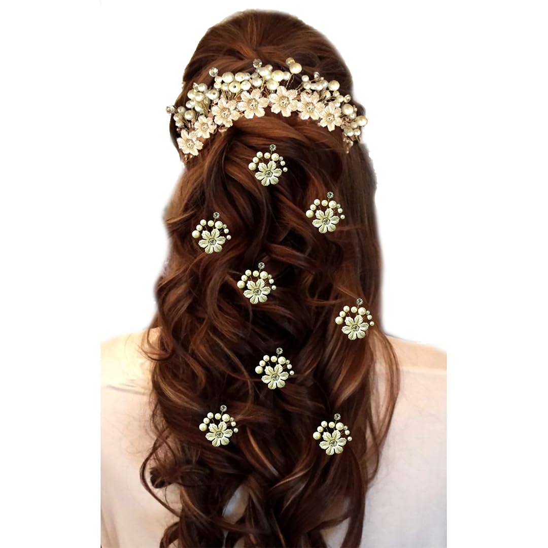 Elegant Floral Metal Hair Clip with Pearls & Stones - Women's Hair Accessories for Weddings, Parties & Everyday Wear | Combo Pack of 2 Styles (1687 & 2145) - Perfect Gift for Women & Girls
