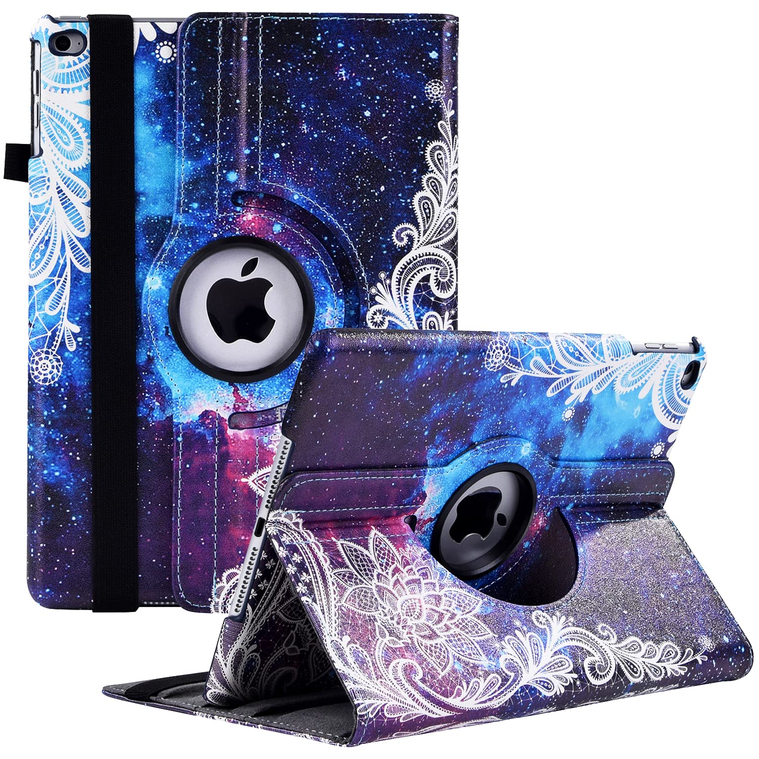 360° Rotating iPad Case for iPad 9.7 Inch (6th/5th Gen) & iPad Air 2 - Protective Stand Cover with Auto Sleep/Wake Function | Perfect for Work, Study & Entertainment (Galaxy Flower Design)