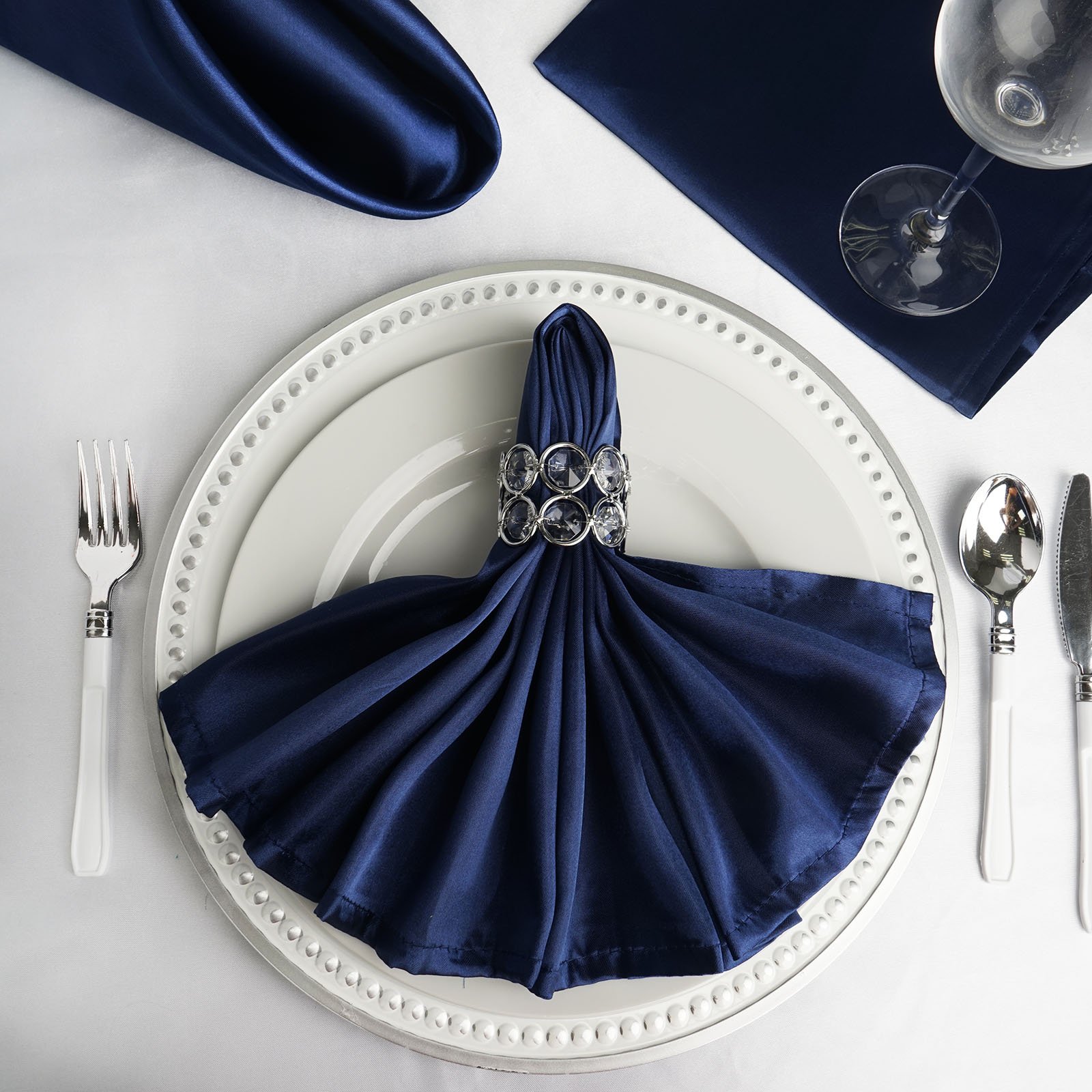 20-Pack Navy Blue Satin Dinner Napkins 20 Inch - Elegant Wedding Reception, Party, Restaurant & Home Decor Table Linens - Perfect for Formal Dining, Holiday Gatherings & Special Occasions
