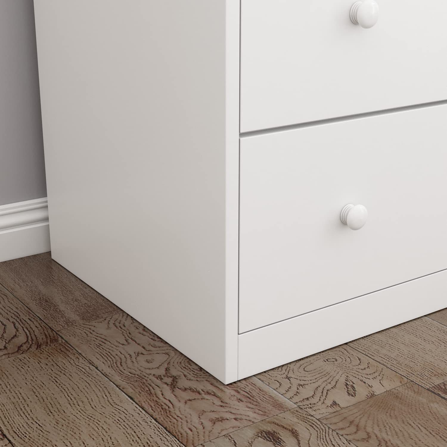 Modern White Nursery Dresser with 5 Drawers & 2 Open Shelves - 47.2