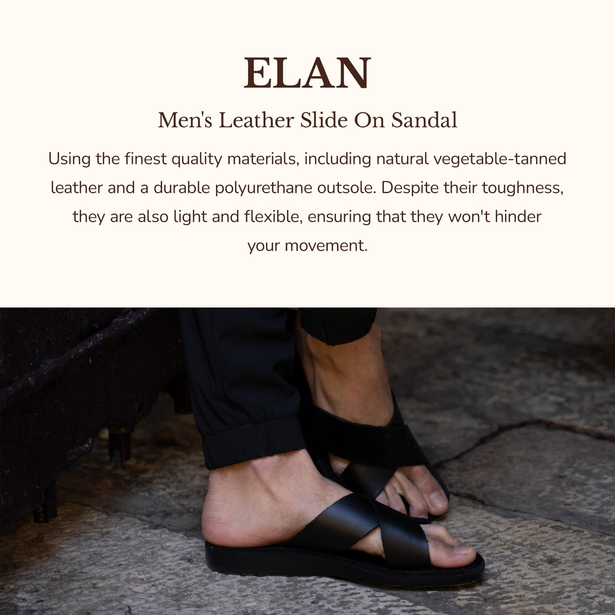 Elan Men's Leather Slide On Sandals - Comfortable Casual Summer Shoes for Beach, Pool & Outdoor Wear