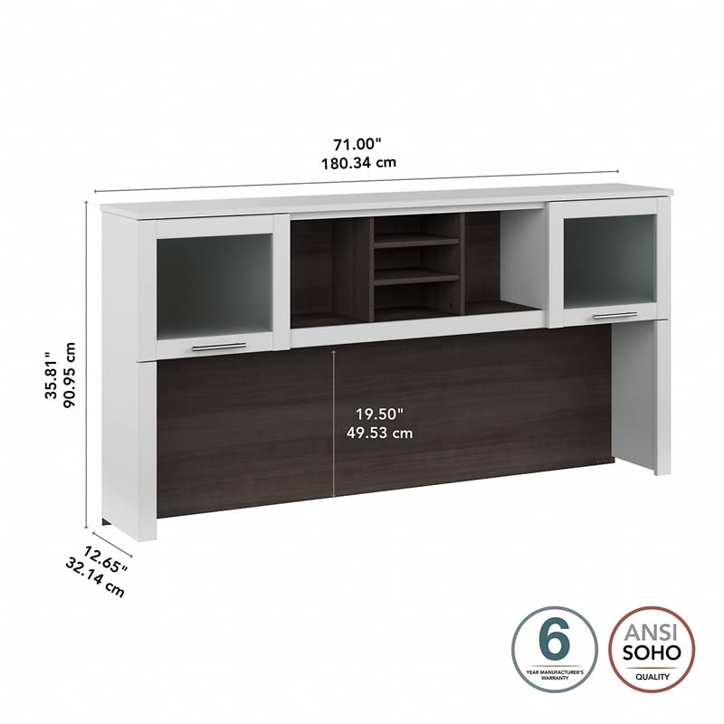 Bush Furniture Somerset 72W Office Desk Hutch in White and Storm Gray - Perfect for Home Office, Study Room & Workspace Organization