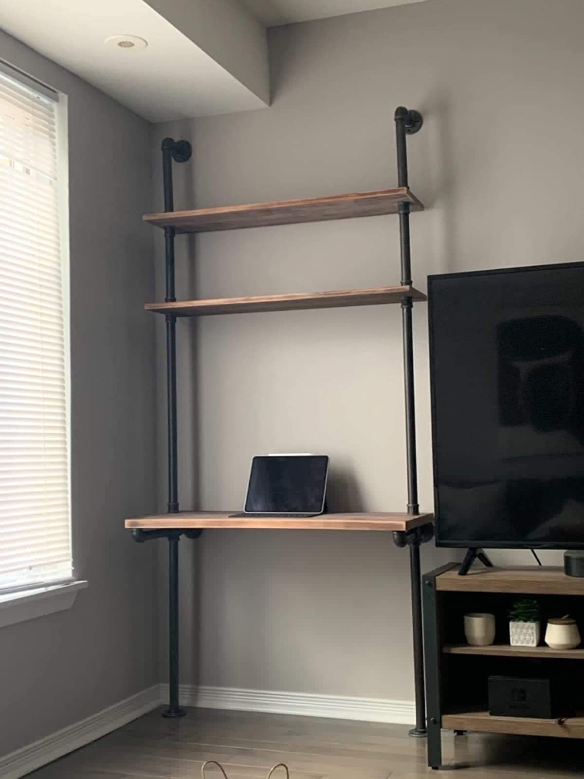 Industrial Style Solid Wood Laptop Desk with Storage Shelves - 16