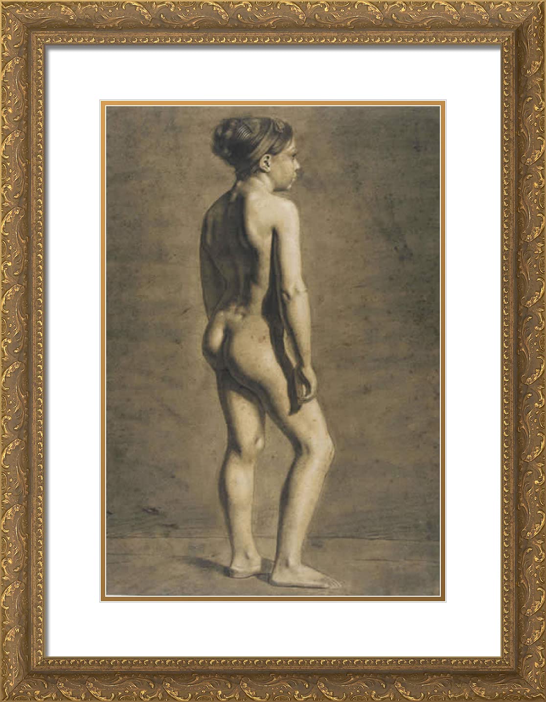 Eugene Delacroix Academy of Young Woman 19x24 Gold Ornate Framed Art Print with Double Matting - Classic Oil Painting Reproduction for Living Room, Bedroom & Office Decor