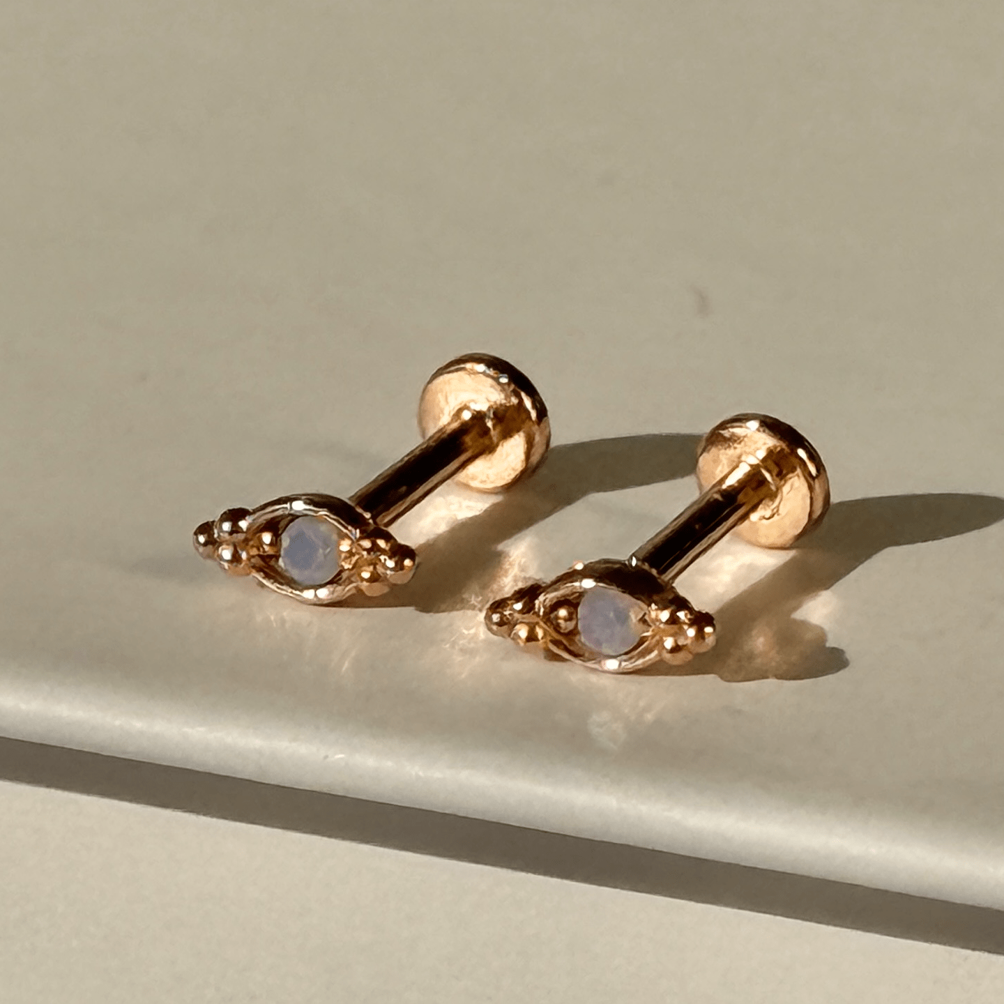 14K Rose Gold Beaded Marquise Diamond Evil Eye Flat Back Stud Earrings for Women - Perfect for Everyday Wear, Protection Jewelry & Gift Giving