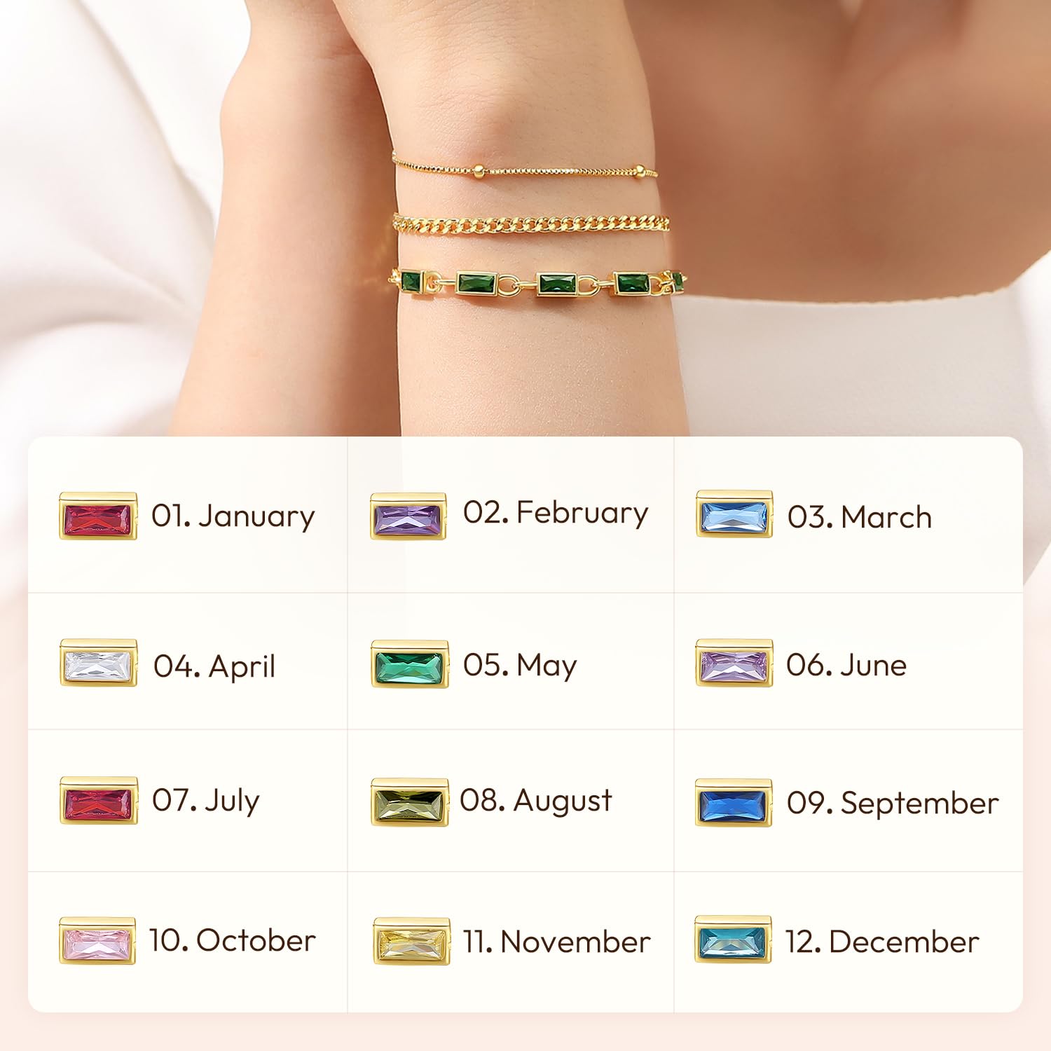18K Gold Plated Birthstone Bracelet for Women - Dainty Stackable Paperclip Chain Jewelry Set, Valentine's Day Gift for Her | Perfect for Everyday Wear, Layering & Special Occasions