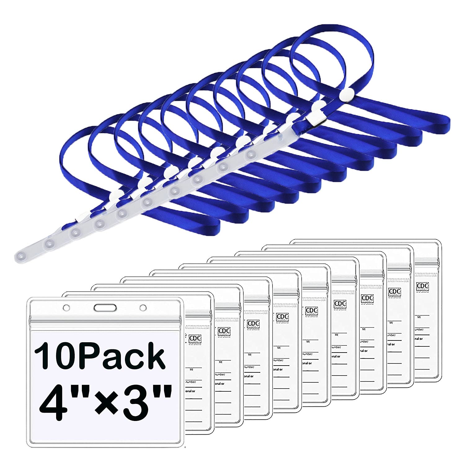Vaccine Card Protector 4x3in - Waterproof Vinyl Sleeve with Lanyard (10 Pack) for Travel & Events