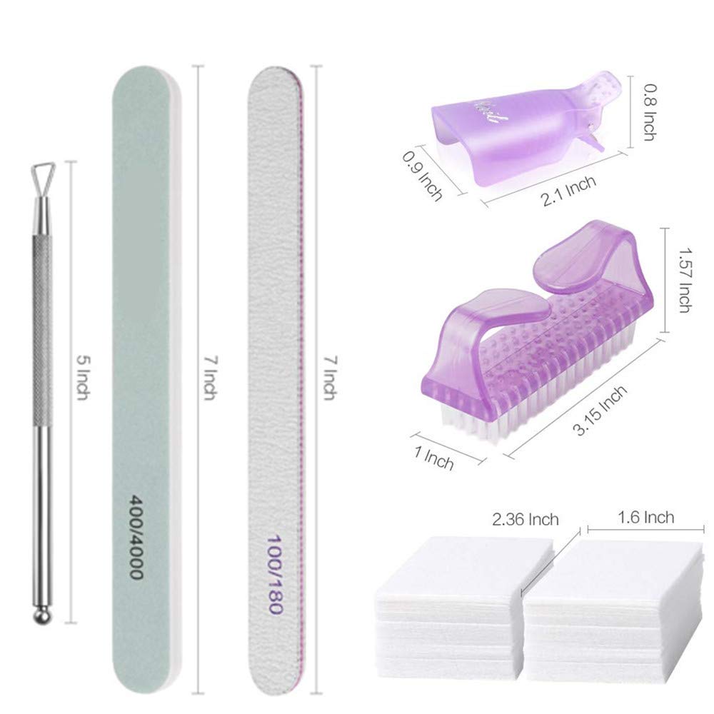 Professional Nail Polish Gel Remover Kit - Includes Nail Clips, Remover Pads, Grits, Nail File Buffer Block, Cuticle Pusher & Brushes - Perfect for Salon, Home Manicure & DIY Nail Care