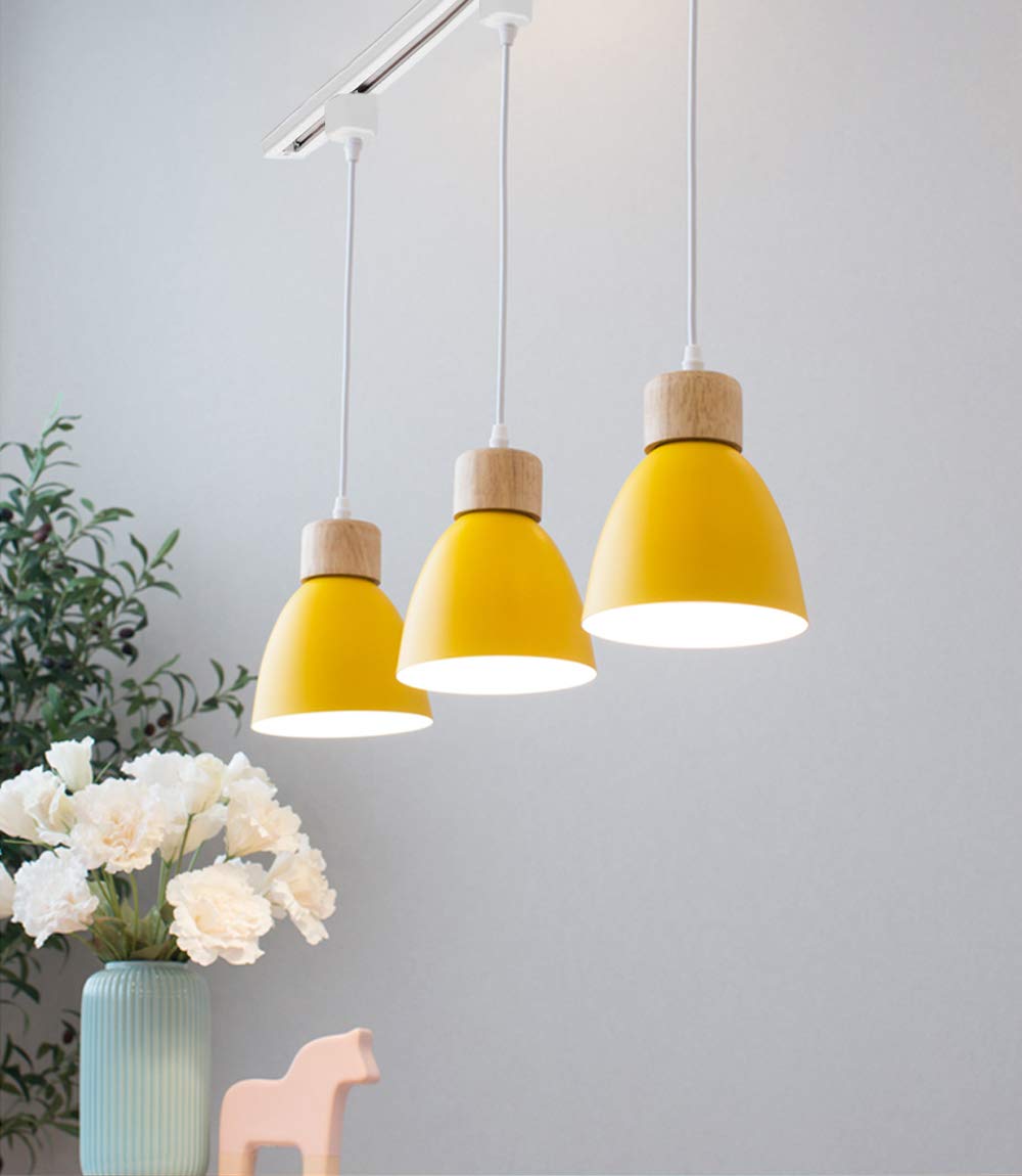 Kiven 3-Lights H-Type Dimmable Track Lighting Fixtures with Yellow Macaron Aluminum Shade - Modern Pendant Lights for Kitchen, Dining Room, and Retail Stores