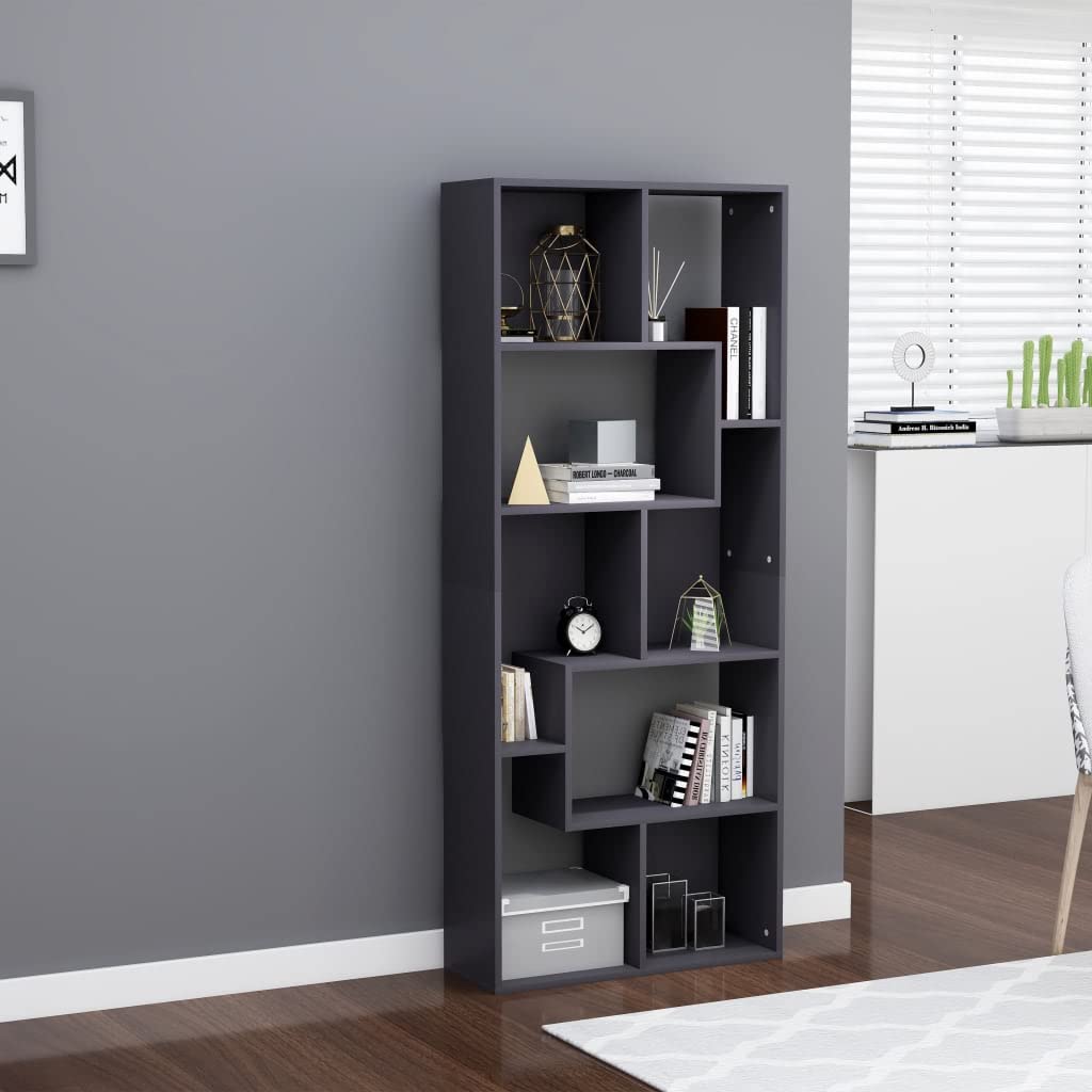 5-Tier Wooden Bookshelf - Modern Freestanding Bookcase with Storage Display Rack | Perfect for Living Room, Bedroom & Home Office | Grey Finish | Ideal for Organizing Books, Plants & Home Decor