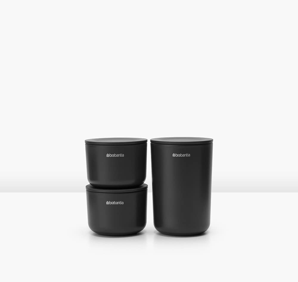 Brabantia 281303 Storage Pots Set - Large & Small Organizer for Jewelry, Accessories, Cotton Storage - Dark Gray | Perfect for Bedroom, Bathroom & Closet Organization