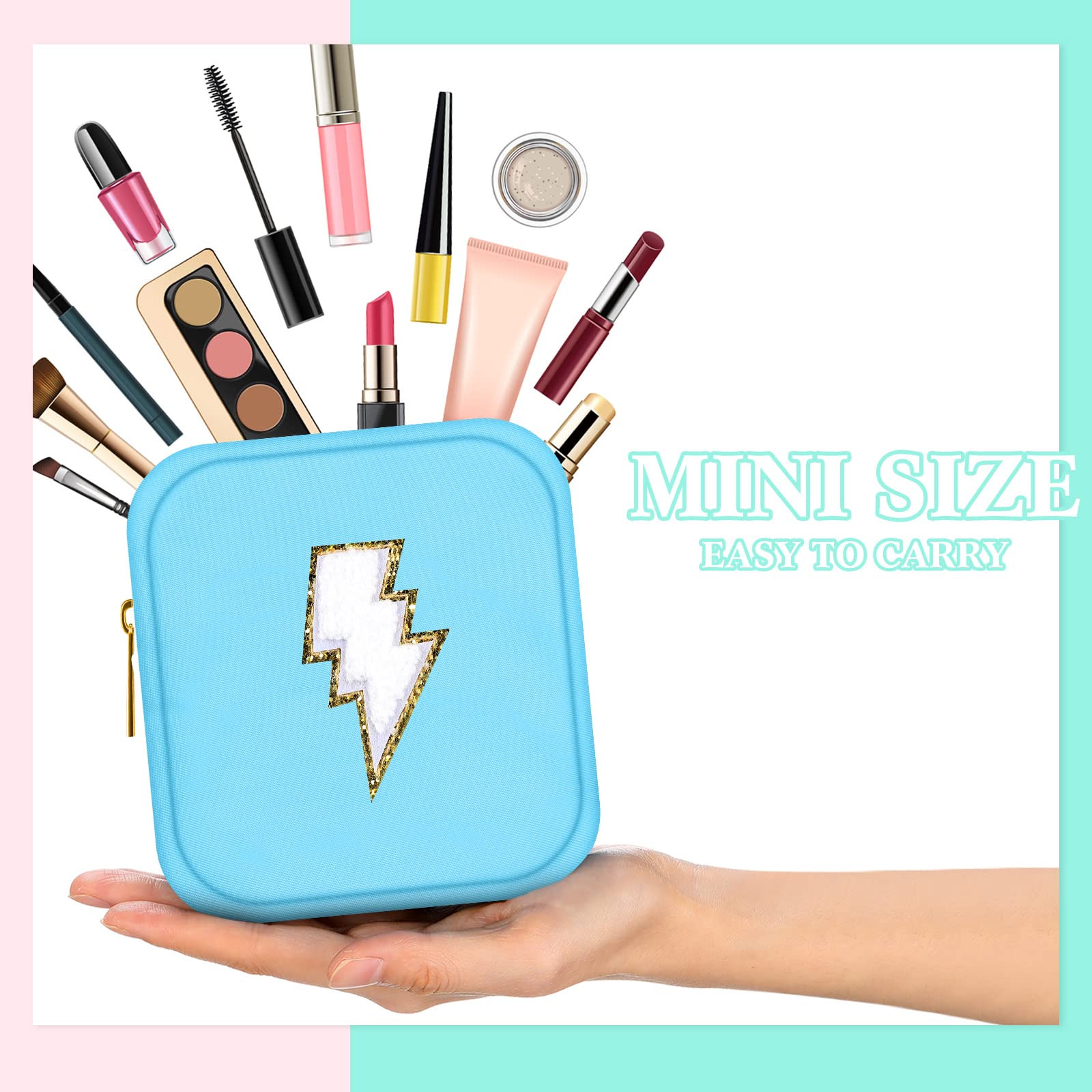 Sumind 9-Piece Nylon Mini Preppy Makeup Bag Set - Chenille Letter Cosmetic Pouch, Travel Toiletry Organizer with Zipper for Women (9 Colors) | Perfect for School, Gym, Travel & Daily Essentials Storage